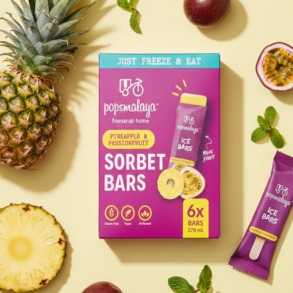 Pops Malaya Freeze-at-Home Sorbet Bars: Pineapple & Passionfruit (6x45ml)
