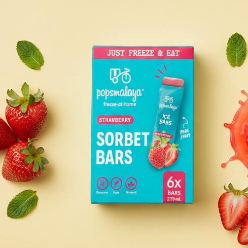 Pops Malaya Freeze-at-Home Sorbet Bars: Strawberry (6x45ml)
