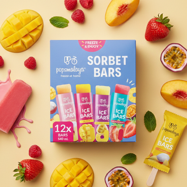 Pops Malaya Freeze-at-Home Sorbet Bars: Variety Pack (12x45ml)